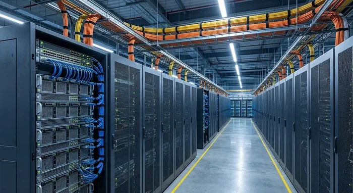 AI data center using copper inside racks and fiber between rows@hengtongglobal AI data center using copper inside racks and fiber between rows@hengtongglobal